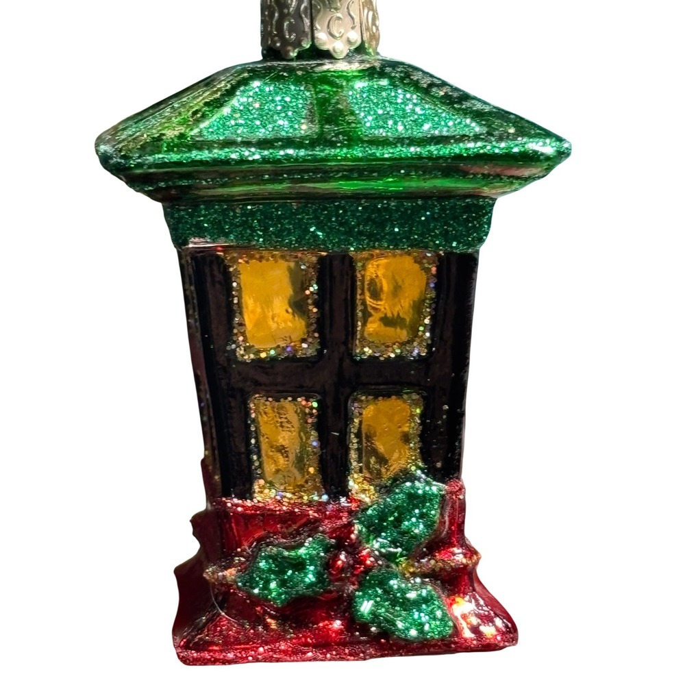 Christopher Radko Ornament Green Red Lantern Pagoda 2010 Glitter Glass 1014885